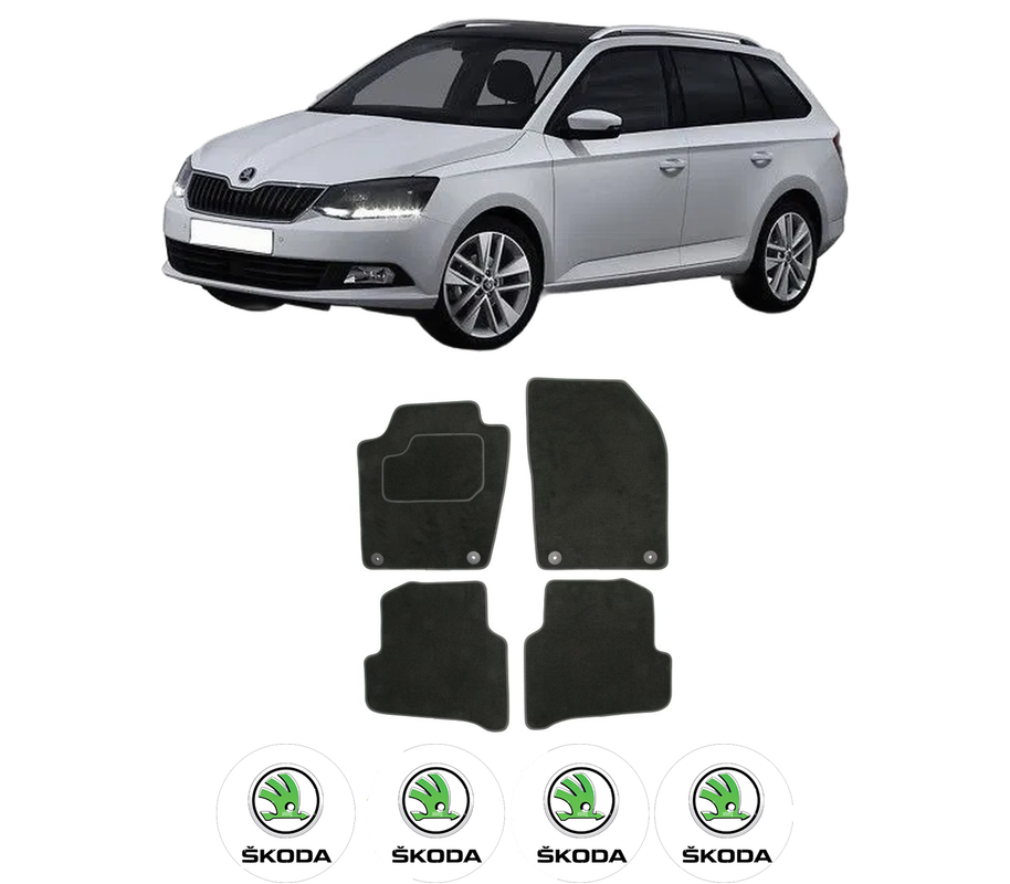 Set Covorase Presuri SKODA FABIA III Estate (NJ5) din 2014-2022, Auto, Material Textil Mocheta, 4 Stickere auto cu SKODA