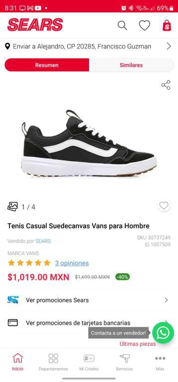 Sears: Tenis Casual Suedecanvas Vans para hombre 
