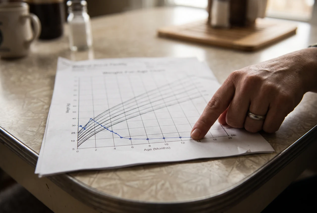 Child's growth chart showing flat percentile line