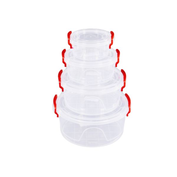 Set 4 cutii rotunde cu manere laterale si capac etans, Transparent, 300 ml, 600 ml, 1.5 L, 2.4 L - Caserole si Cutii Alimente - Mercaton Store Set 4 cutii rotunde cu manere laterale si capac etans, Transparent, 300 ml, 600 ml, 1.5 L, 2.4 L - Caserole si Cutii Alimente - Mercaton Store