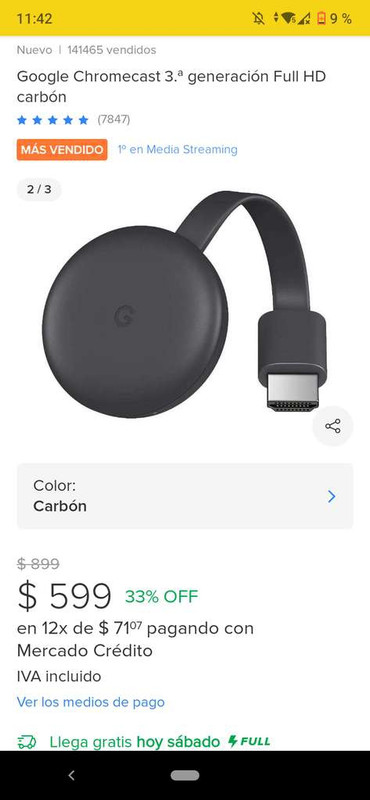 Mercado Libre: Google Chromecast 3ra generación 