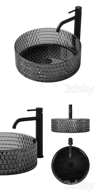 REA Cristal black washbasin with Gusto One tap