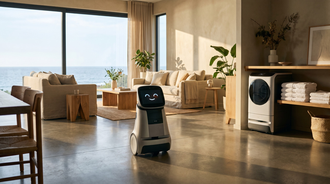 Home robot moving across the floor