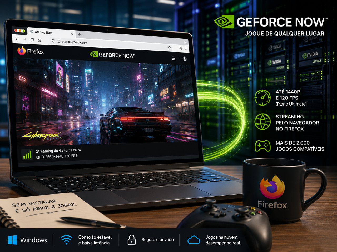 GeForce NOW chega oficialmente ao Firefox no Windows com streaming em até 1440p e 120 fps