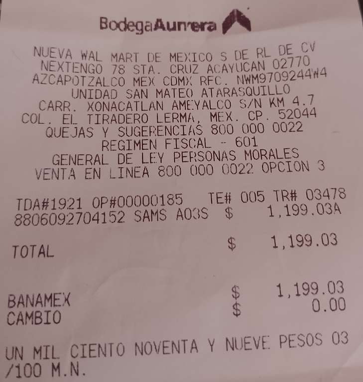 Bodega Aurrera: Samsumg A03s $1199 
