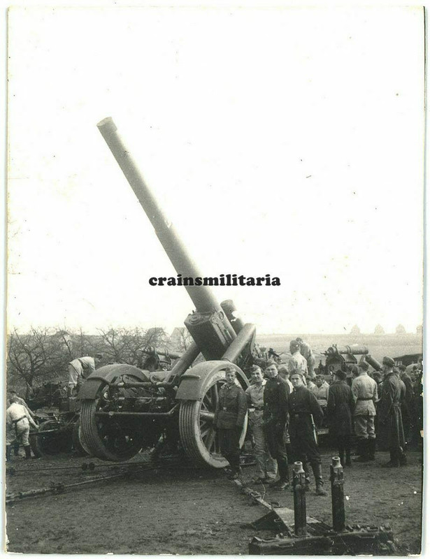 Orig. Foto Soldaten mit schwere 21 cm Mörser Artillerie Geschütz Kanone Haubitze