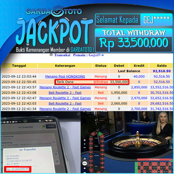 JACKPOT LIVE CASINO ROULETTE RP 33.500.000,- LUNAS