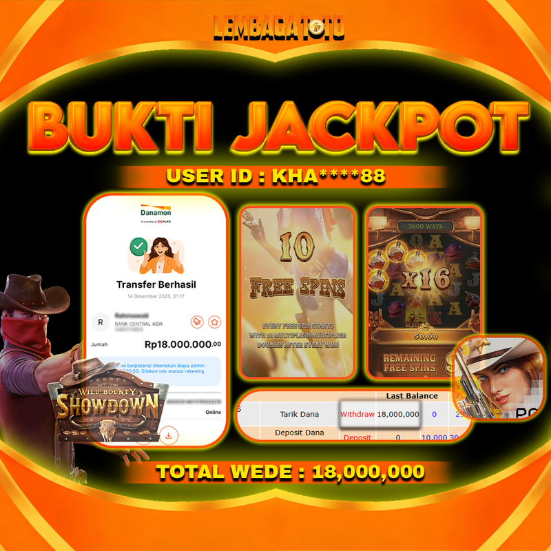 BUKTI JACKPOT 15 DECEMBER LEMBAGATOTO WILD BOUNTY SHOWDOWN Rp18,000,000,- LUNAS