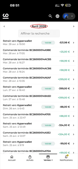 Encaissements ComeUp, Avril 2026