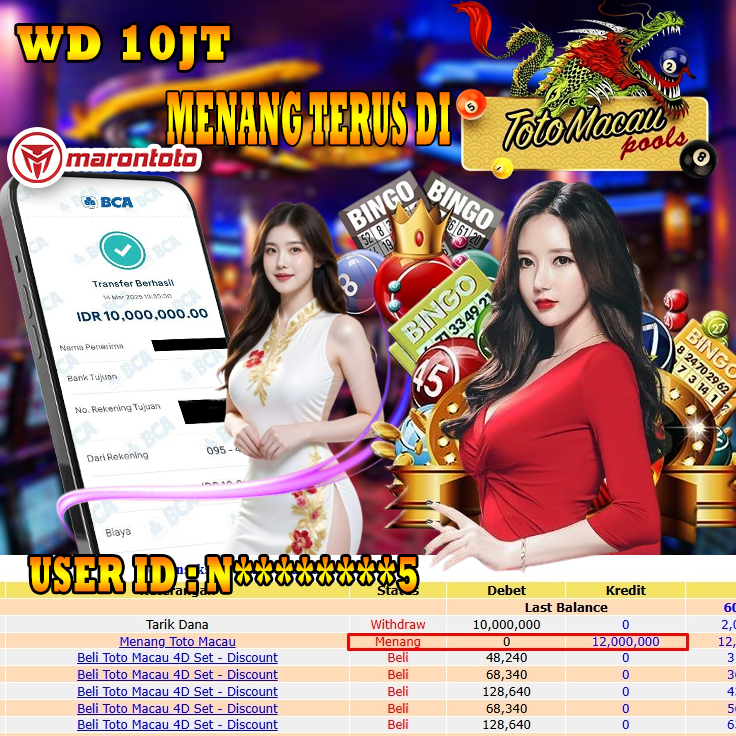 Bukti Kemenangan Member Marontoto Sebesar 10,000,000 JuTa