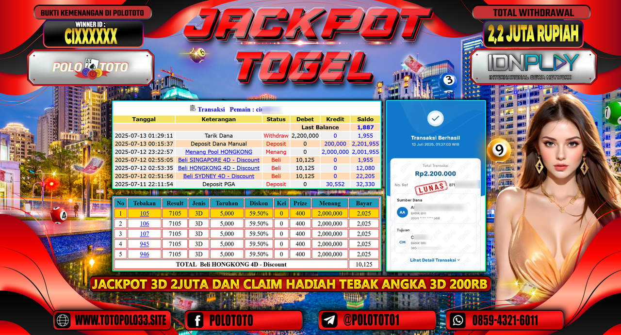 POLOTOTO JACKPOT TOGEL HONGKONG LOTTO Rp.2.200.000,-