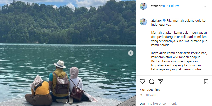 Pesan menyentuh Atalia untuk Eril