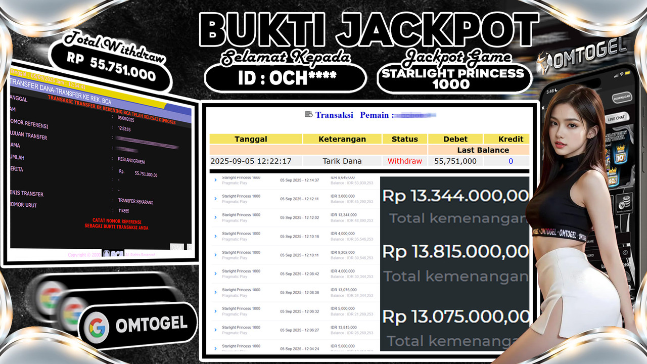 OMTOGEL JACKPOT PRAGMATIC PLAY STARLIGHT PRINCESS 1000 55 JUTA DI BAYAR LUNAS ,-