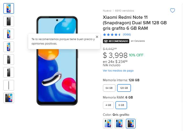 Mercado Libre Xiaomi Redmi Note 11 (Snapdragon) Dual SIM 128 GB gris grafito 6 GB RAM 
