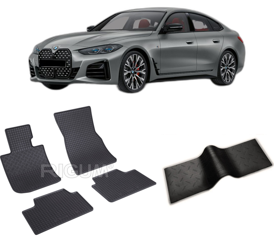 Set covorase auto BMW SERIA 4 G26 din 2022-PREZENT, cu covoras tunel median, CAROSERIE GRAN COUPÉ 4 USI, Presuri cauciuc 100%, compatibil cu autoturismul BMW SERIA 4 G26, Rigum