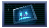 stamp of hex with iris visible in the reflection of his screen