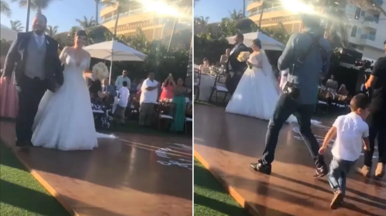 Niño arruina entrada de novios a su boda y termina aplastado por el fotógrafo