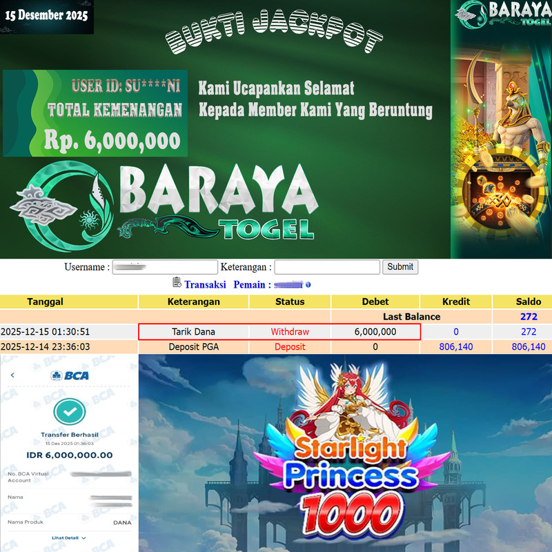 Rp. 6.000.000.- WD LUNAS DI BARAYATOGEL