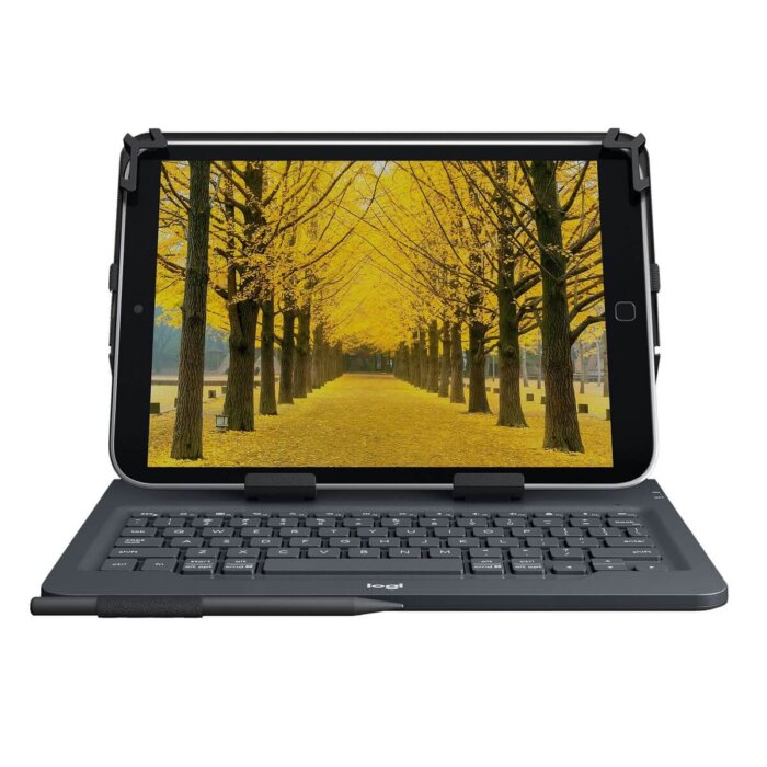 Teclado Bluetooth de la funda Logitech Universal Folio, mostrando sus teclas bien espaciadas.