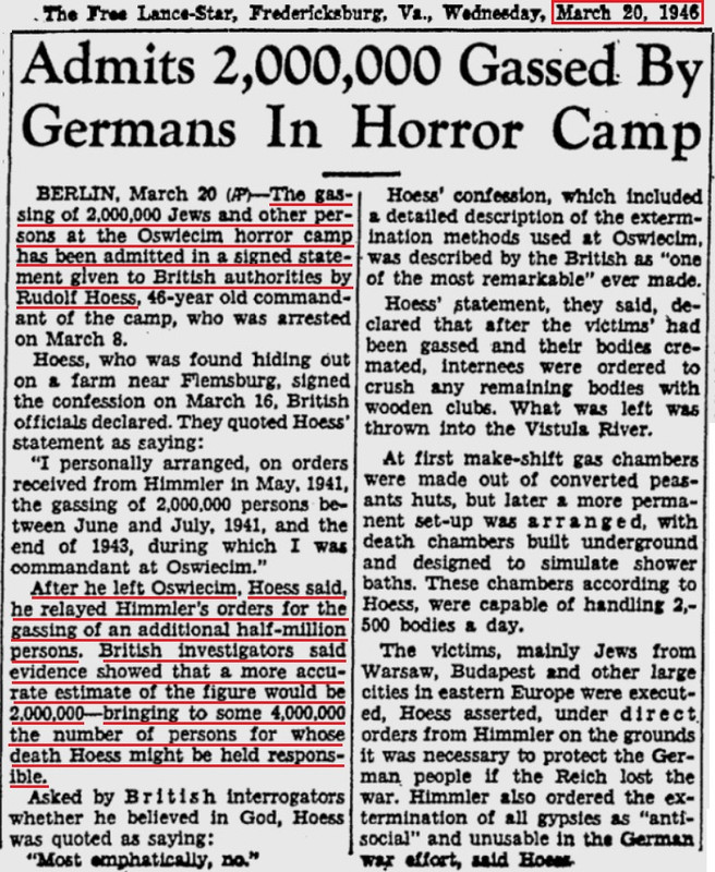 Holocaust - The Free Lance-Star - March 1946 - R