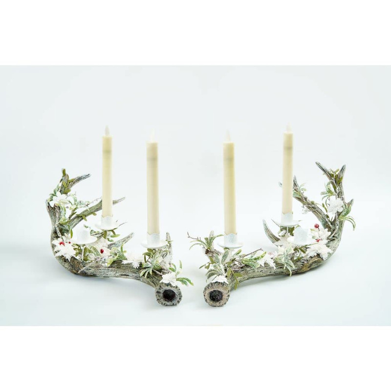 Katherine s Collection 2022 Mistletoe Magic Antler Candleholder Set of 2 White Resin