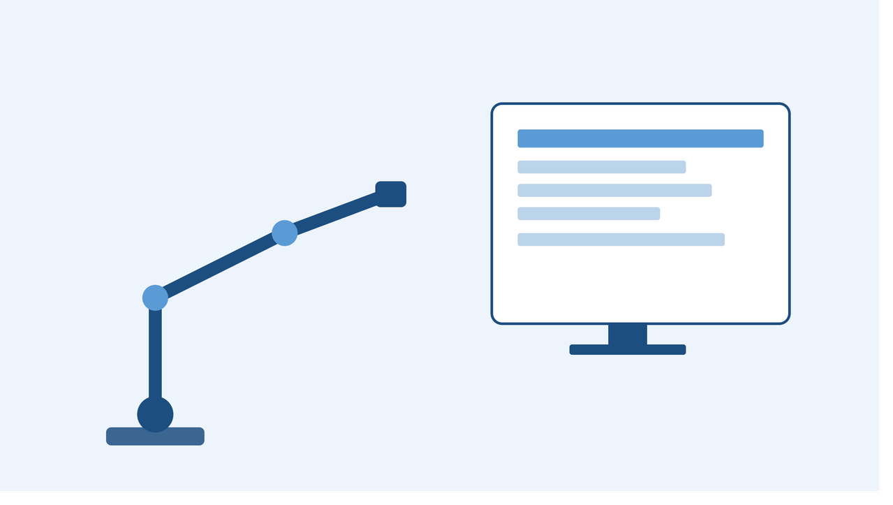 Ilustração de um robô digital executando tarefas repetitivas entre sistemas, representando o funcionamento de um robô de RPA.