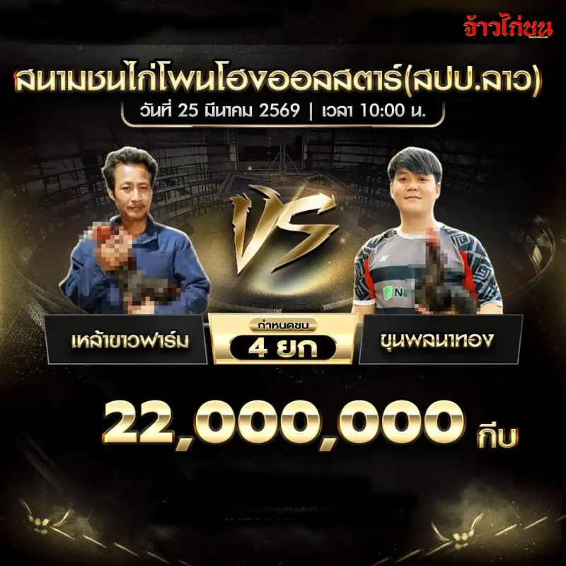 โปรแกรมไก่ชน คู่เหล้าขาวฟาร์ม พบ ขุนพลนาทอง สนามชนไก่โพนโฮงออลสตาร์