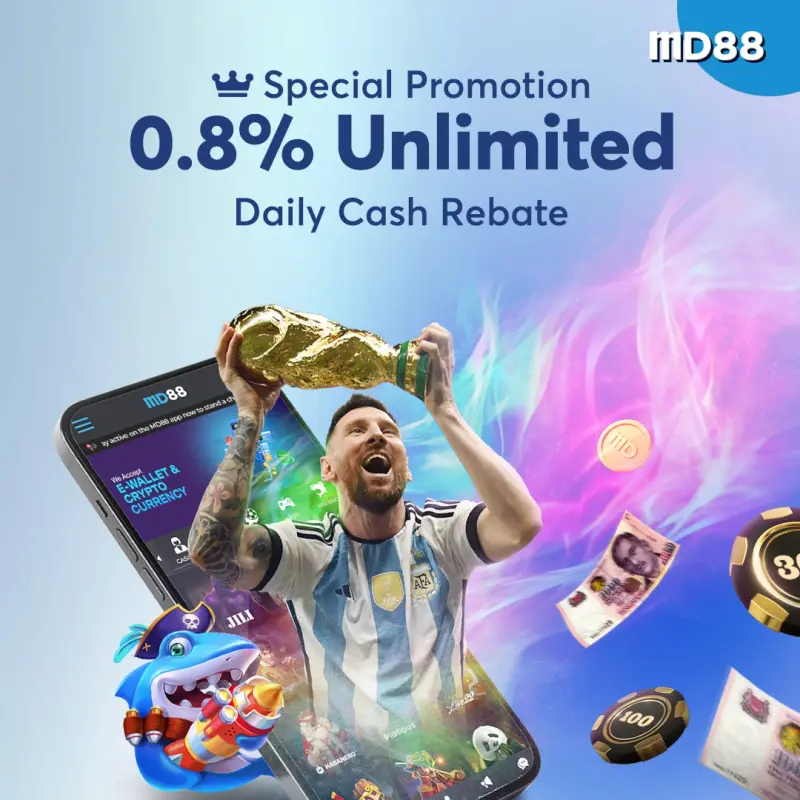 0.8% Unlimited Daily Cash Rebate ##Receive unlimited rebate bonus up to 0.8% from your bets with MD88.