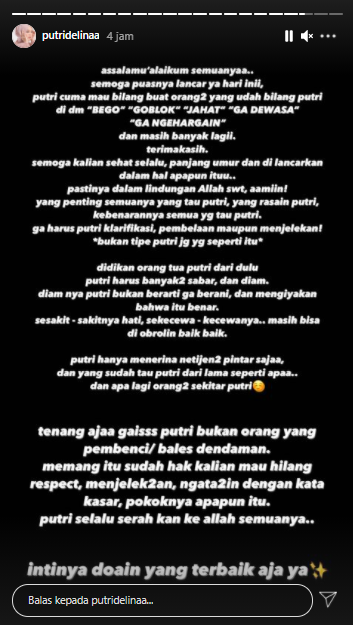 Putri Delina buka suara setelah dituding tidak menghargai Nathalie Holscher