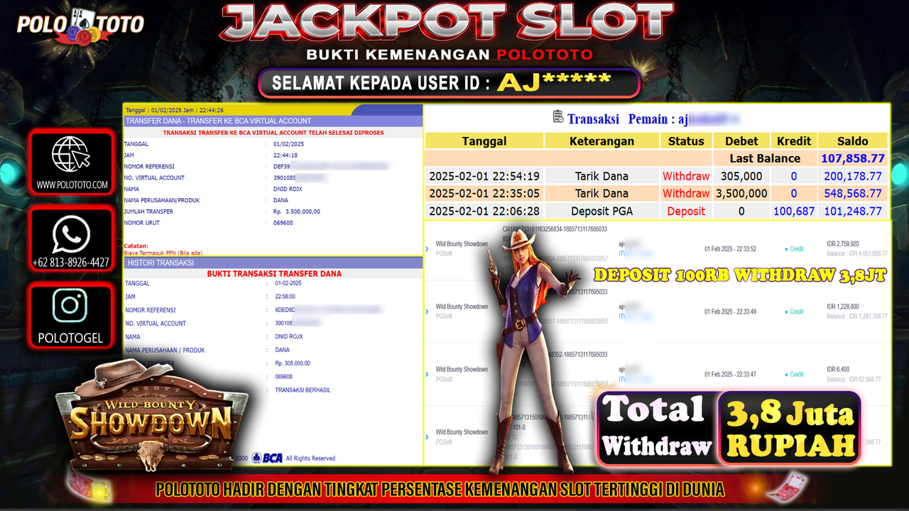 POLOTOTO JACKPOT SLOT WILD BOUNTY SHOWDOWN Rp.3,805.000,-