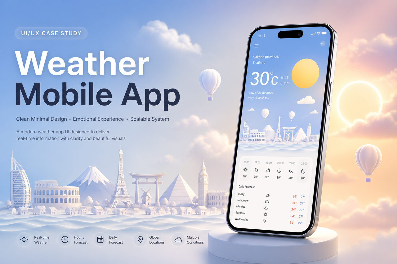 Weather Mobile App UI Design – Clean Minimal UX Case Study (2026)