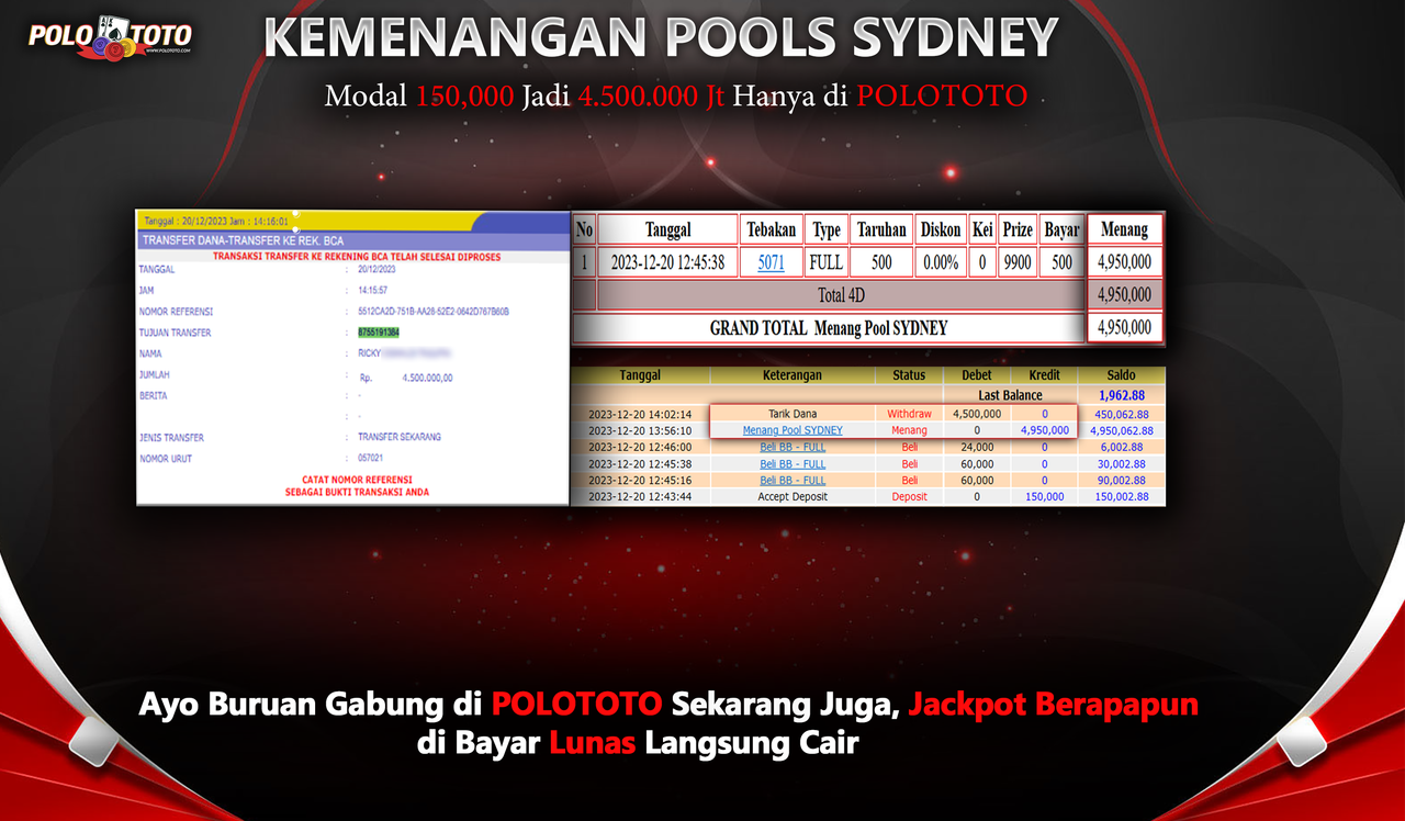 POLOTOTO JACKPOT TOGEL Rp. 4.500.000,- LUNAS