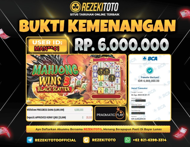 BUKTI KEMENANGAN 4 AGUSTUS 2025 MAHJONG WINS 3 6 JUTA 