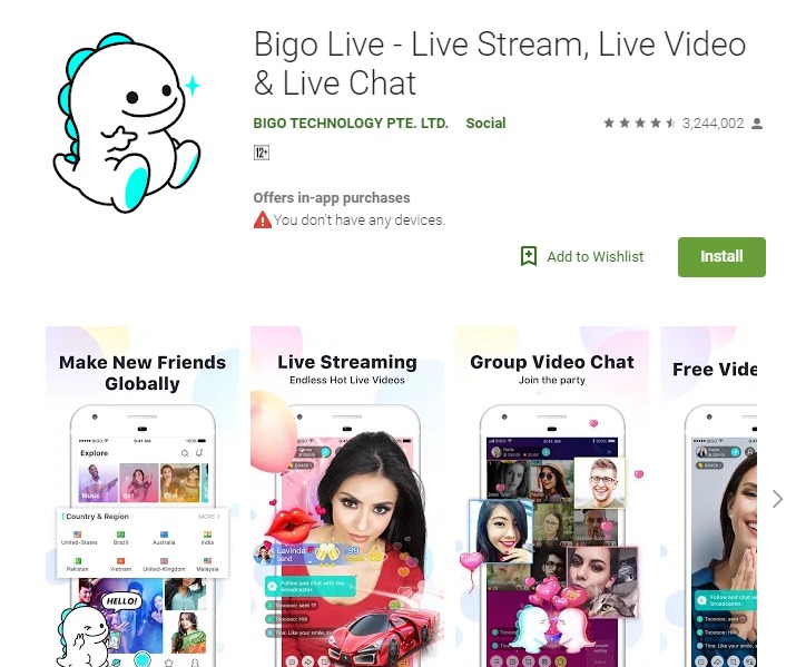 kanak-kanak perempuan sering guna Bigo live