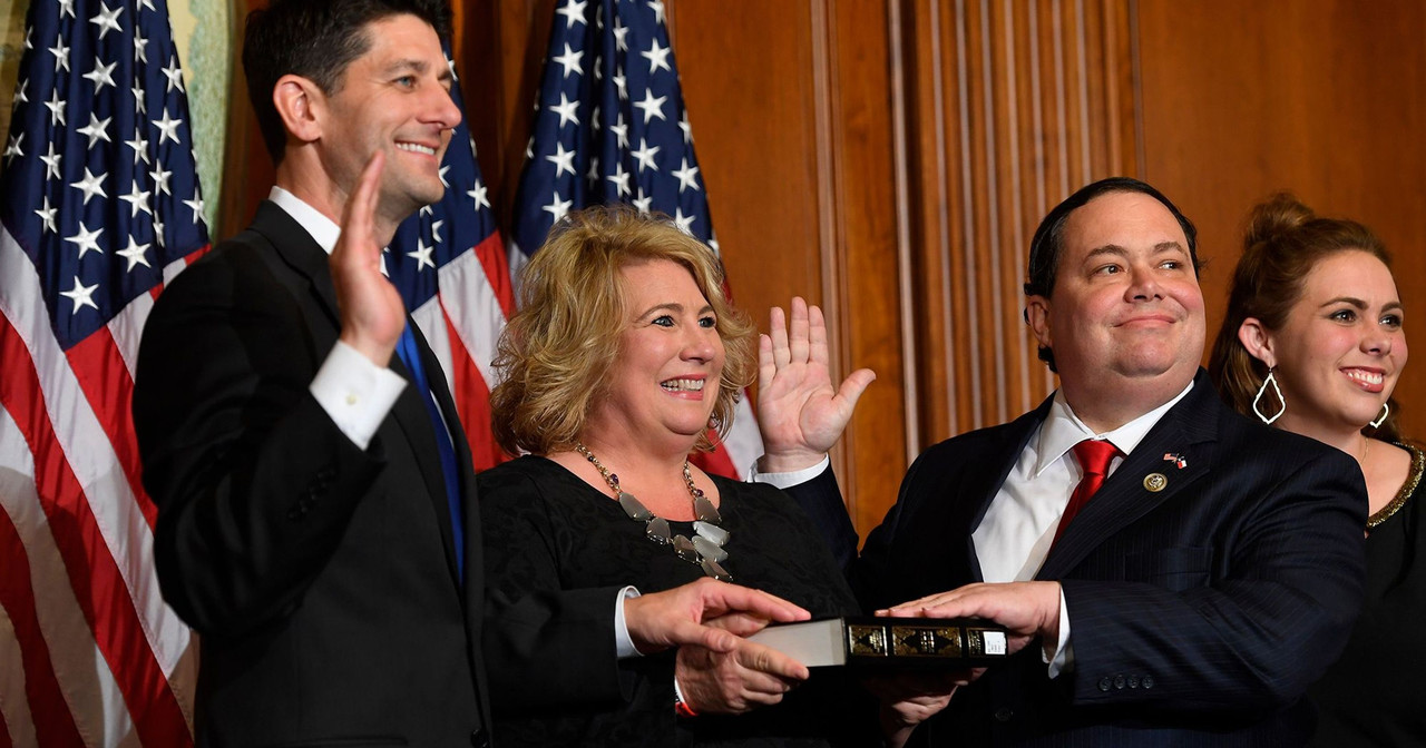 Rep. Blake Farenthold, R-Texas, and his wife Debbie Farenthold stand with House Speaker Paul Ryan for a ceremonial swearing-in during the opening session of the 115th Congress on Jan. 3, 2017, on Capitol Hill in Washington.