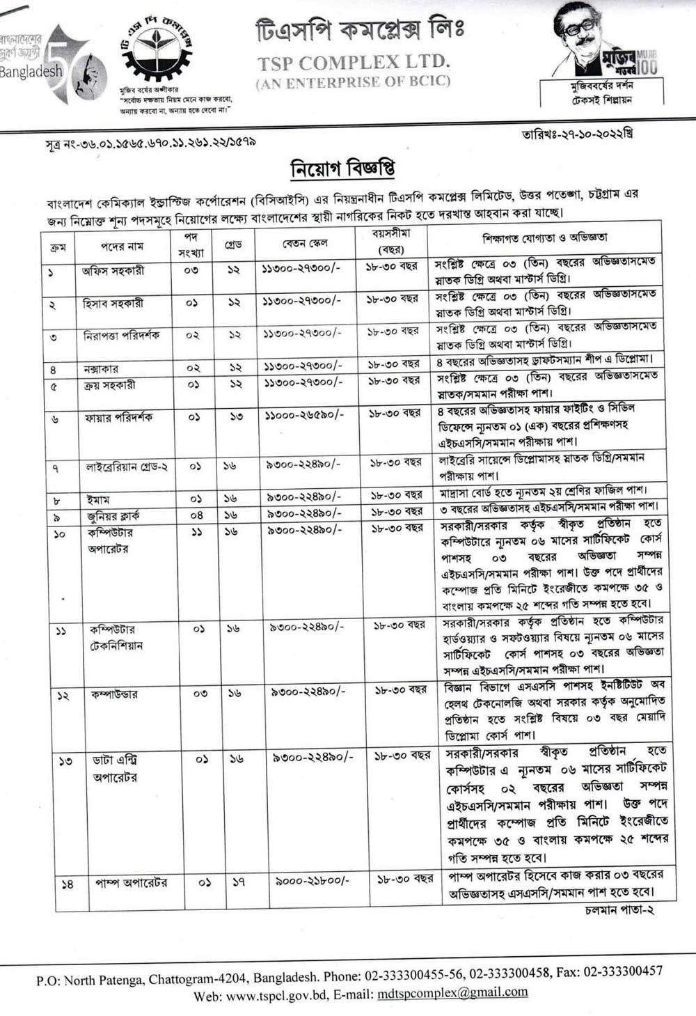 Bangladesh Chemical Industries Corporation Job Circular 2022