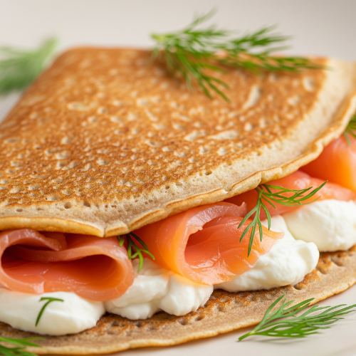 Savory oatmeal crepe with smoked salmon and cream cheese