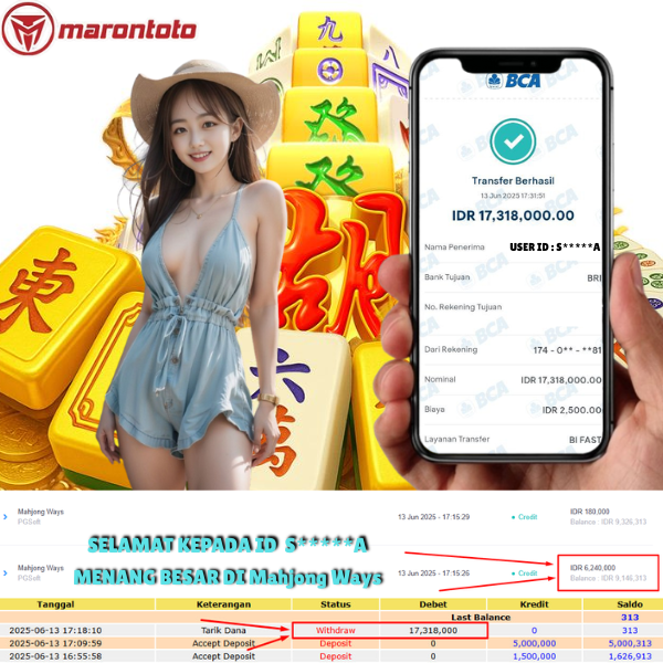 Bukti Kemenangan Member Marontoto Sebesar 17,318,000 JuTa