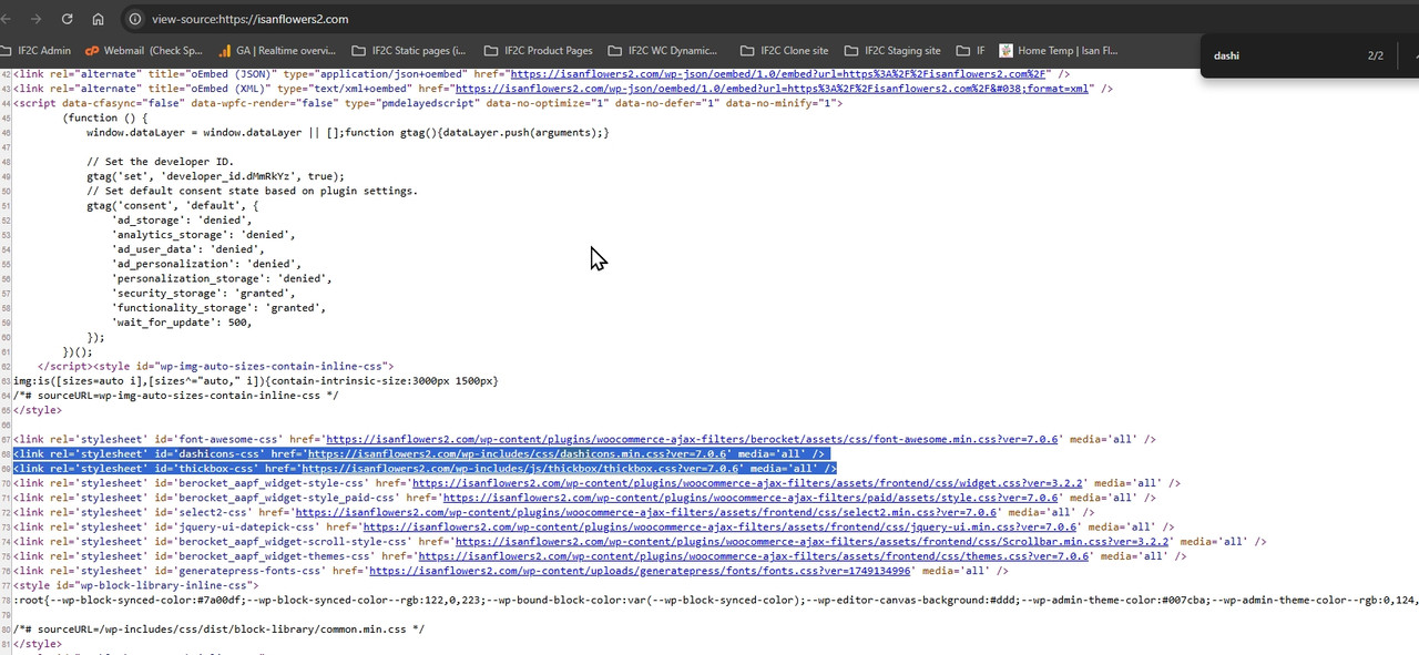 Dashicons and thickbox stylesheet