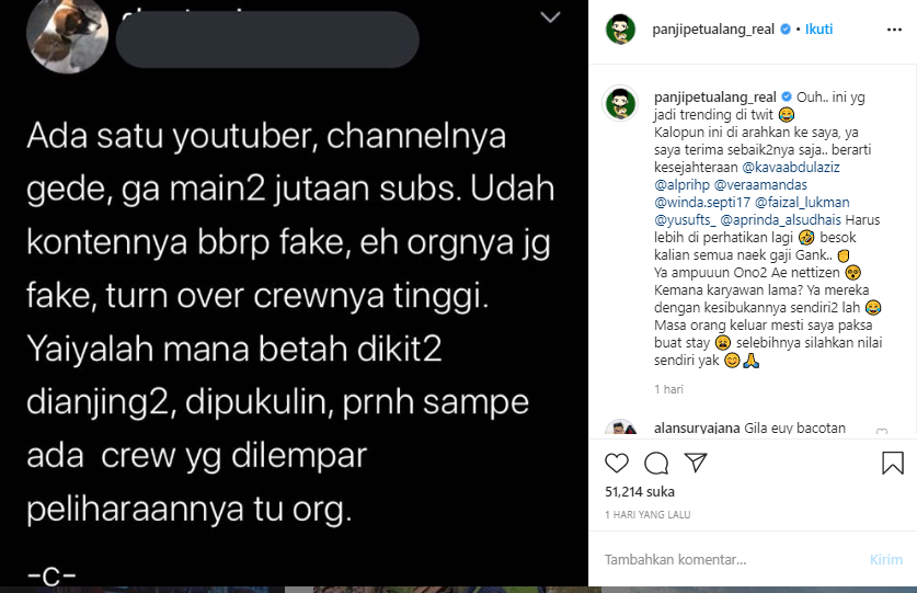 Panji Petualang angkat bicara