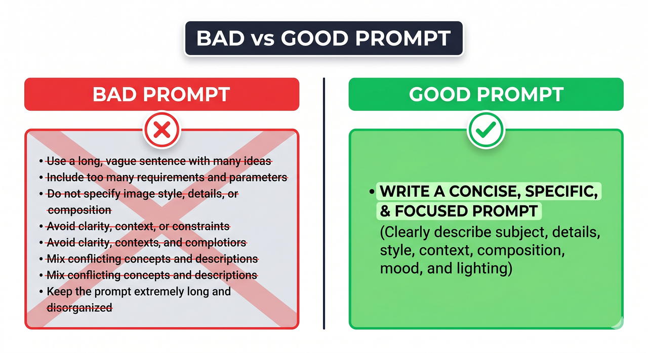 Bad vs good prompt example for how to make ChatGPT give a direct recommendation