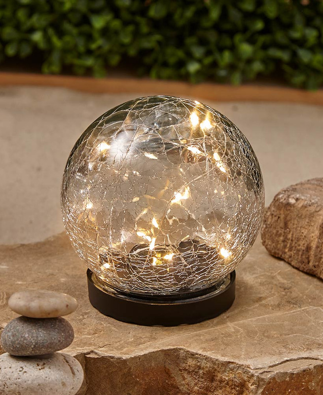 Solar Accent Crackle Glass Gazing Ball Globe Garden Patio Pathway Multi