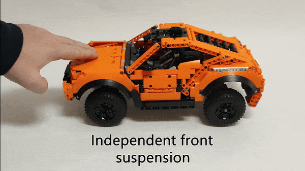 Lego Technic MOC Zarooq SandRacer independent front suspension demonstration