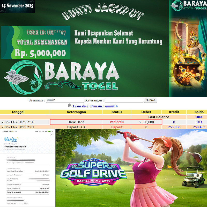 Rp. 5.00.000.- WD LUNAS DI BARAYATOGEL