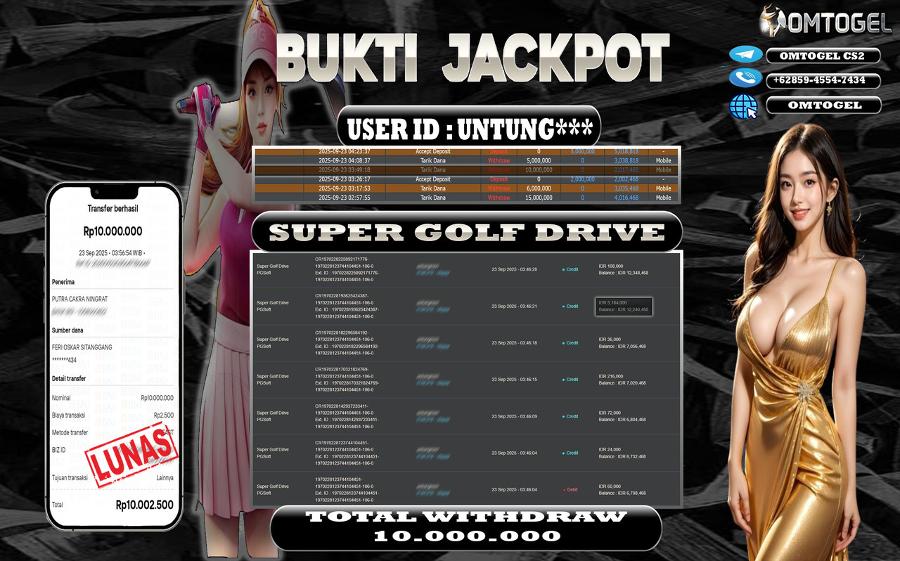 OMTOGEL JACKPOT PGSOFT SUPER GOLF DRIVE 10 JUTA DI BAYAR LUNAS ,-