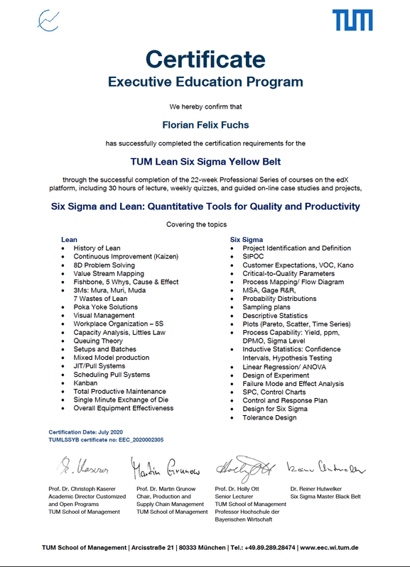 TUMx Lean Six Sigma Yellow Belt FFuchs