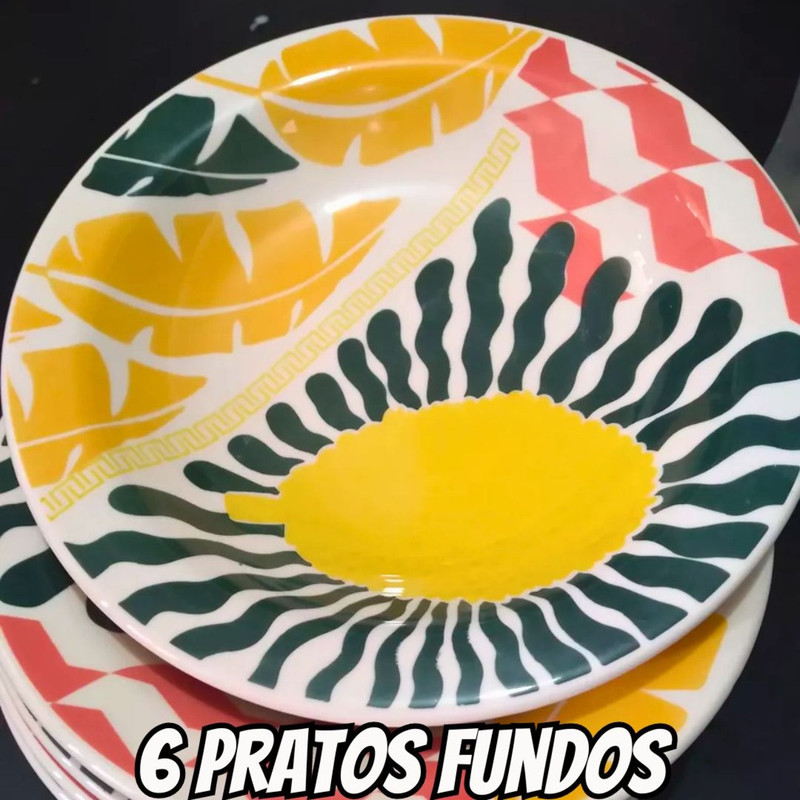 Kit De Pratos Fundos Com 6 Peças Salada Tropical Oxford Cor Multicolor Floreal