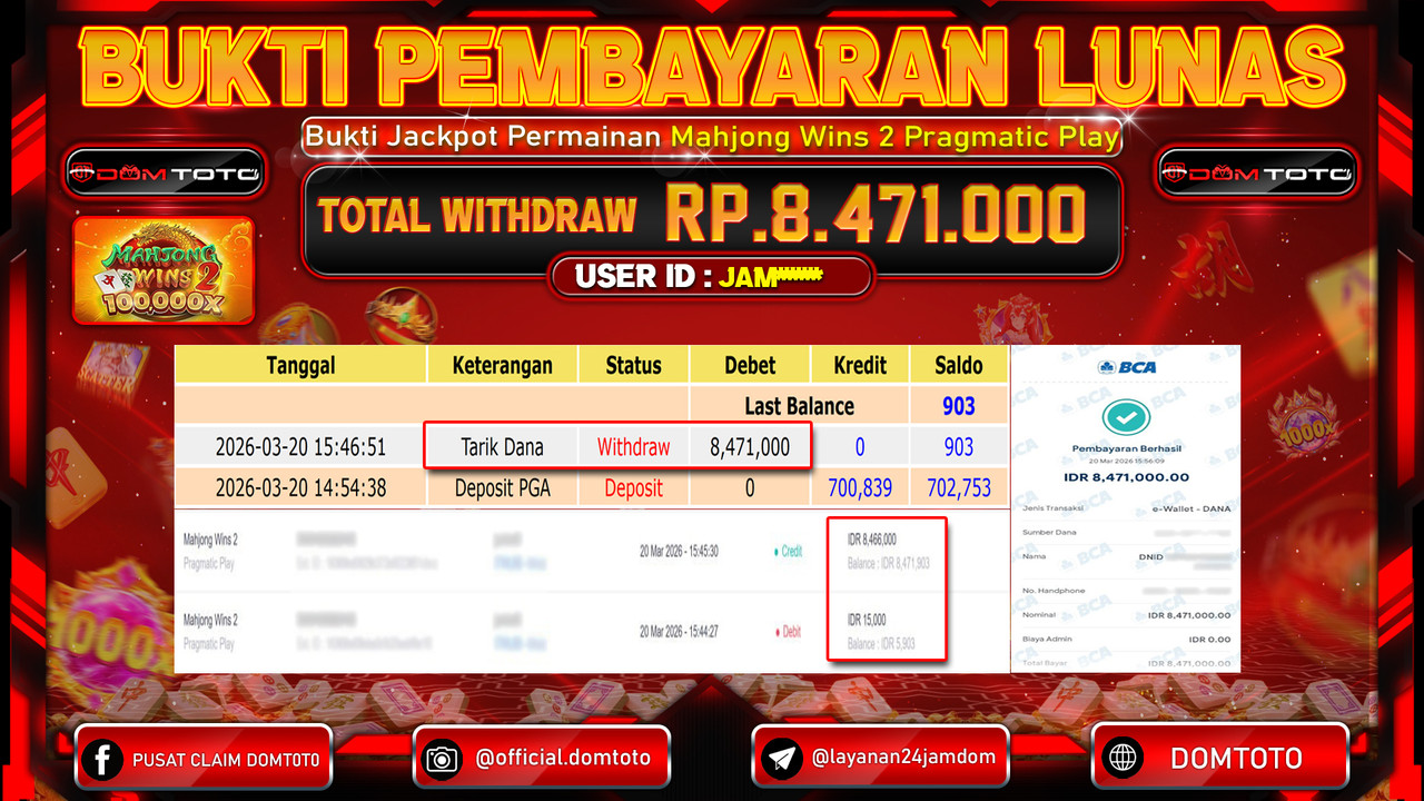 JACKPOT SLOT Mahjong Wins 2 Pragmatic Play 20 MARET 2026