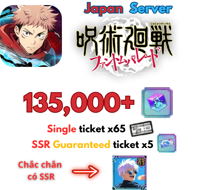 [Japan/JP] Jujutsu Kaisen Phantom Parade Gacha Reroll Sẵn Gojo Teen 