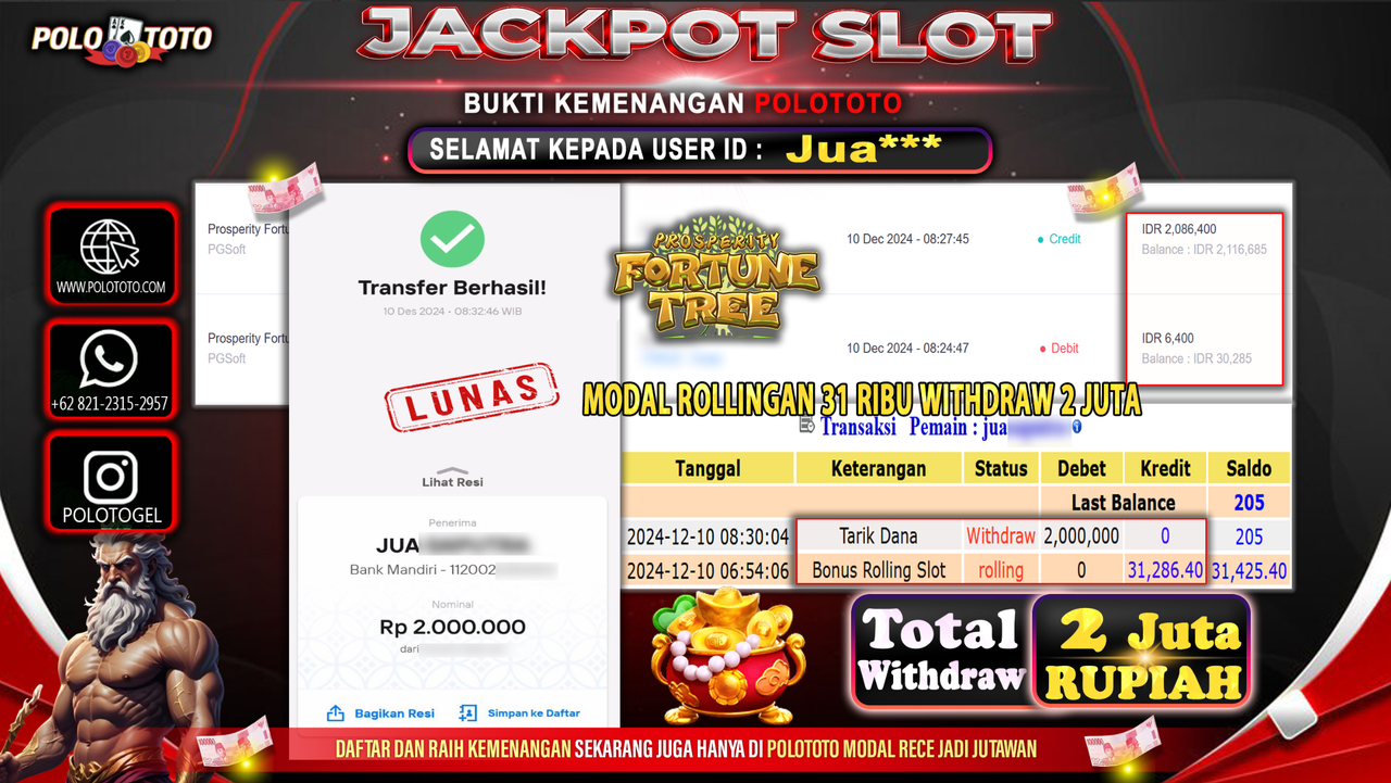 POLOTOTO JACKPOT SLOT PROSPERITY FORTUNE TREE Rp.2,000.000,-